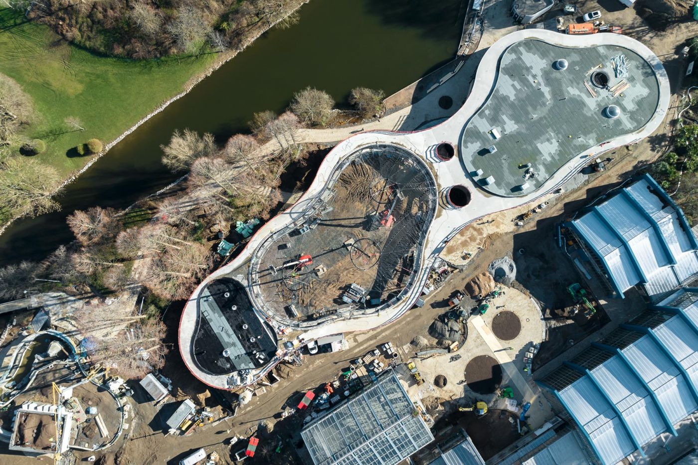 Drohnenfoto vom neugestalteten Luisenpark in Mannheim